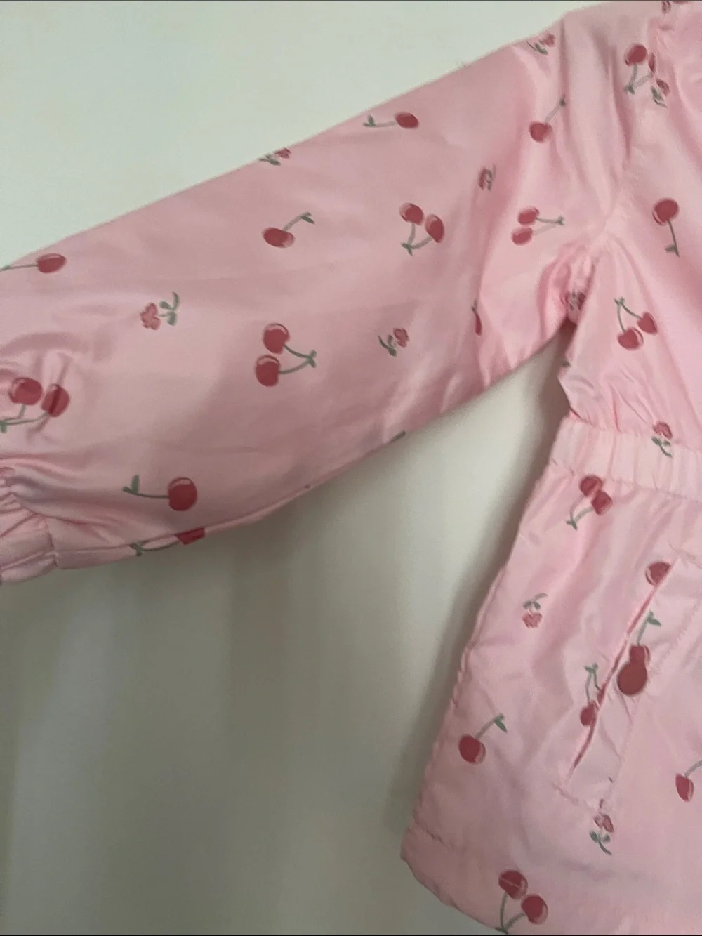 Pink Cherry-Print Hooded Girls' wind breaker jacket/ rain jacket